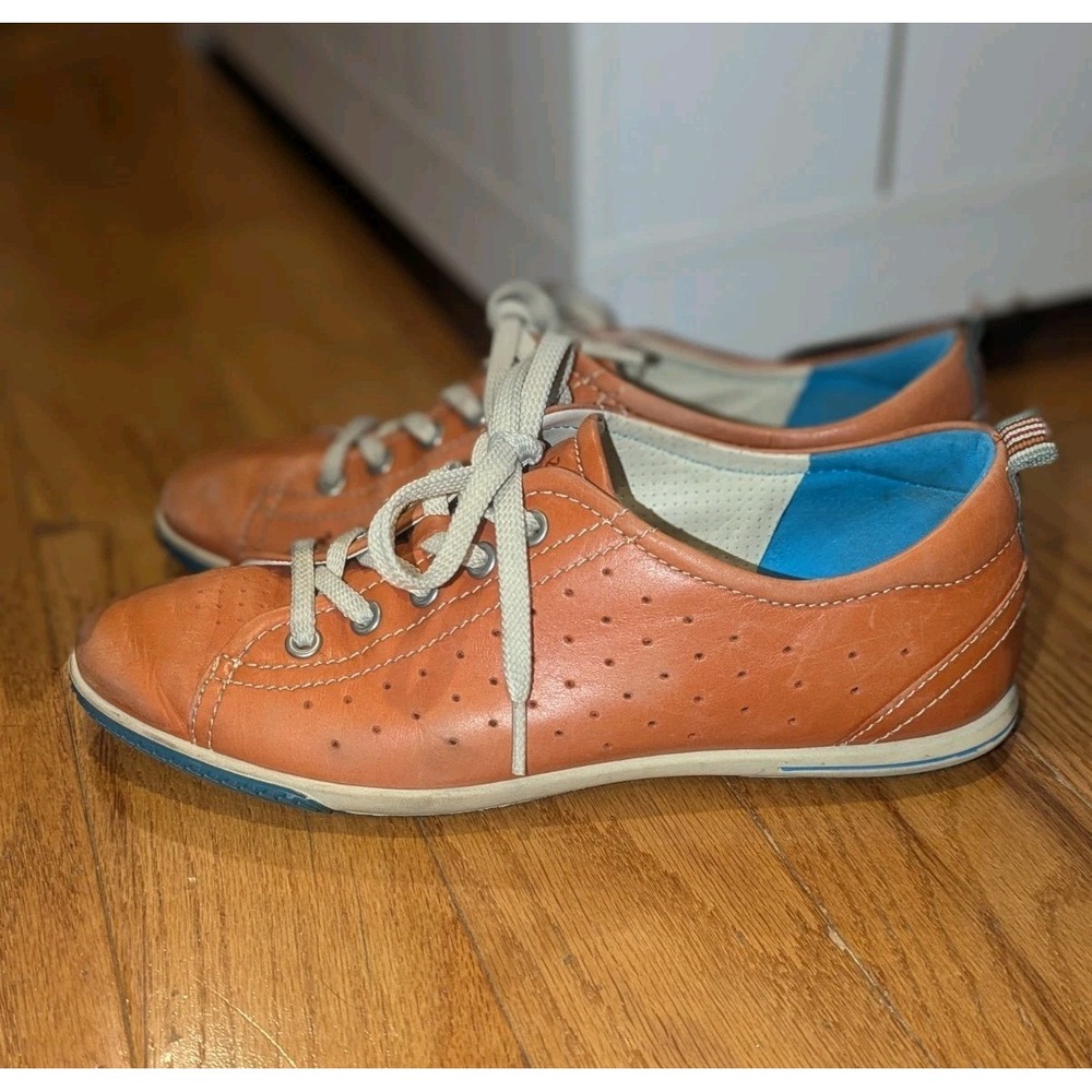Retro Leather Sneakers Orange Blue ECCO EU 38 Womens Lace Up Low Top